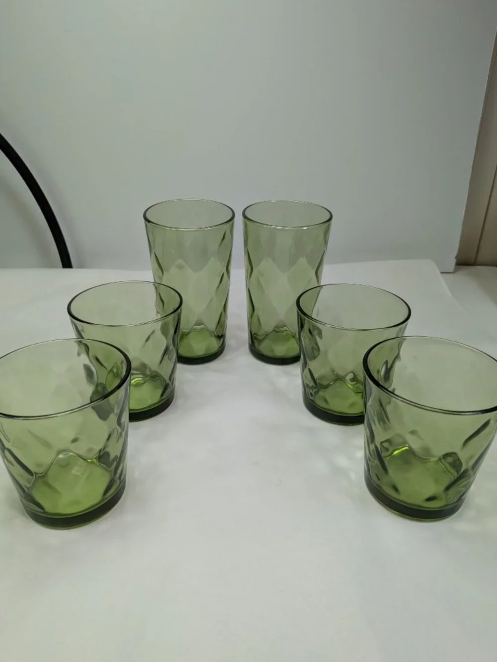 Vintage Indiana Glass Diamond Point Avocado Green Set of 6 - Pristine MCM